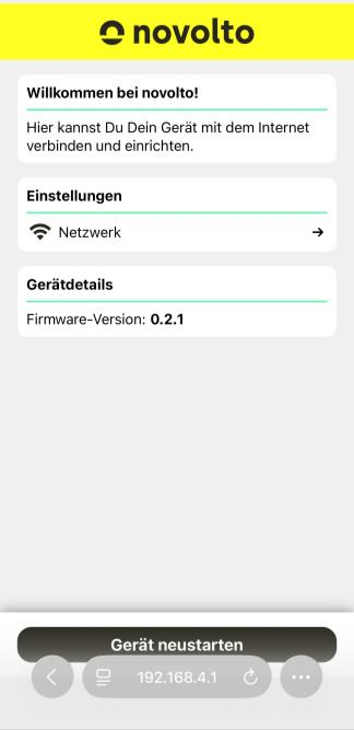 Menu de configuration novolto Sense