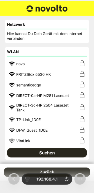 Sélectionner le réseau Wi-Fi domestique pour novolto Sense