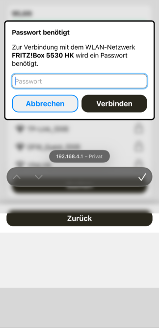 Saisir le mot de passe Wi-Fi pour novolto Sense